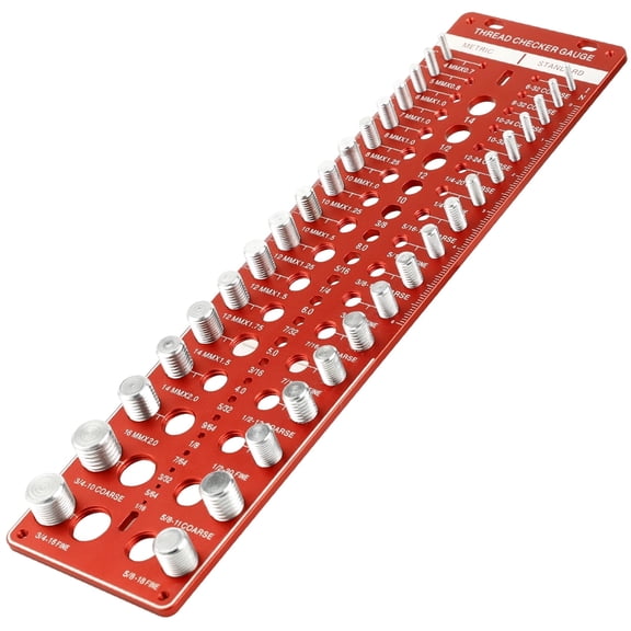 34 hole screw measuring gauge hole screw nut and bolt thread checker 17 standard and 17 metric sizes and 20 drill gauge, bolt and nut identifier gauge for easy size verification