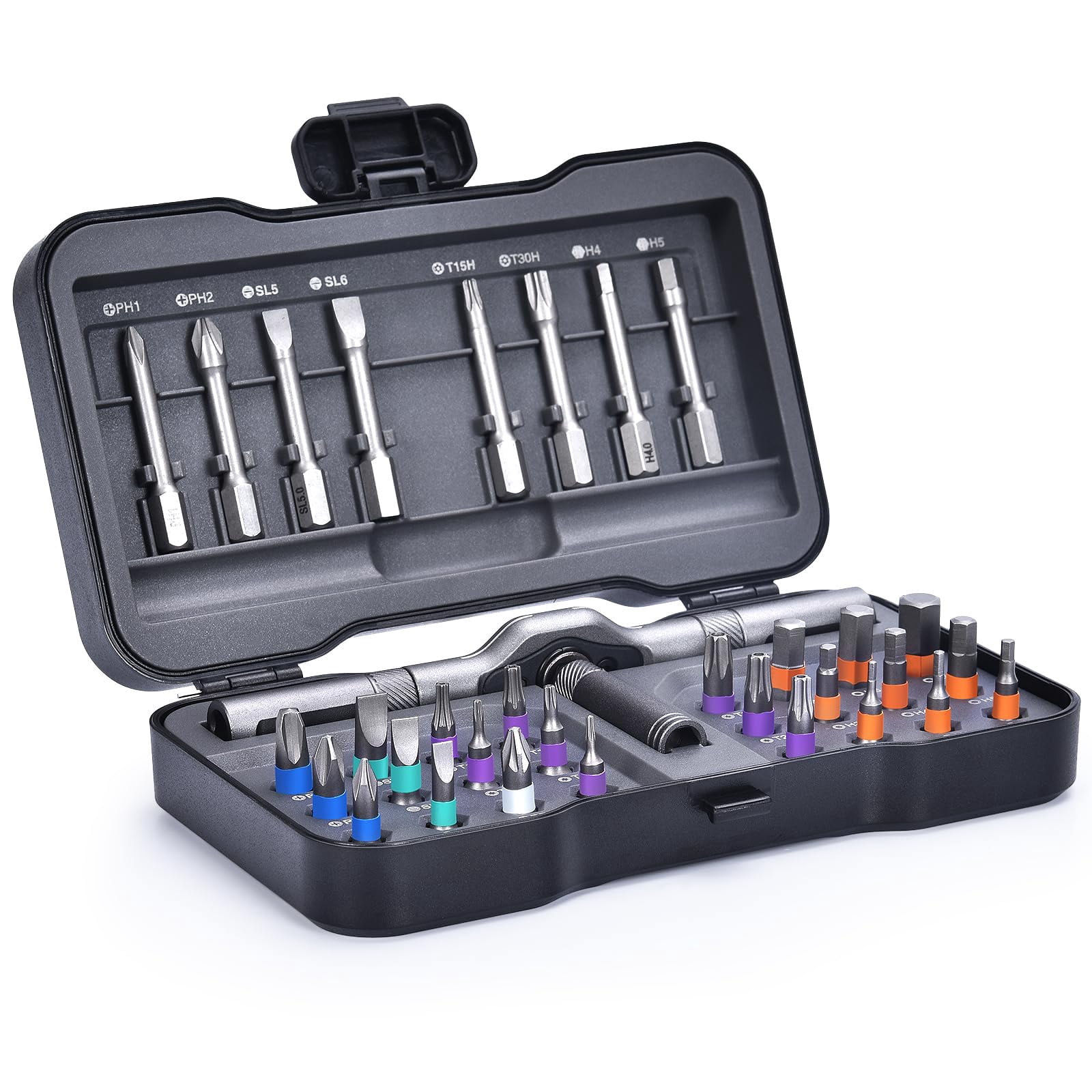 34-in-1 Magnetic Set With Ratcheting Handle Extension & 32 Precision Bits Portable Multitool Gadgets For Electronics Furniture Bicycle  Diy Repair Kit
