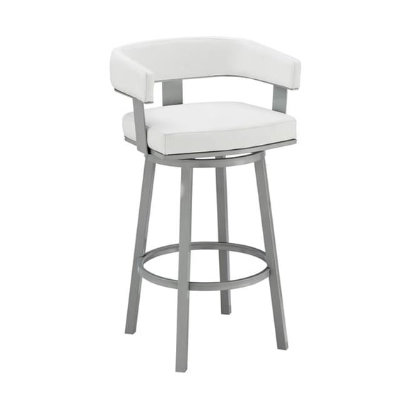 34 in. Faux Leather & Iron Swivel Low Back Counter Height Bar Chair, White