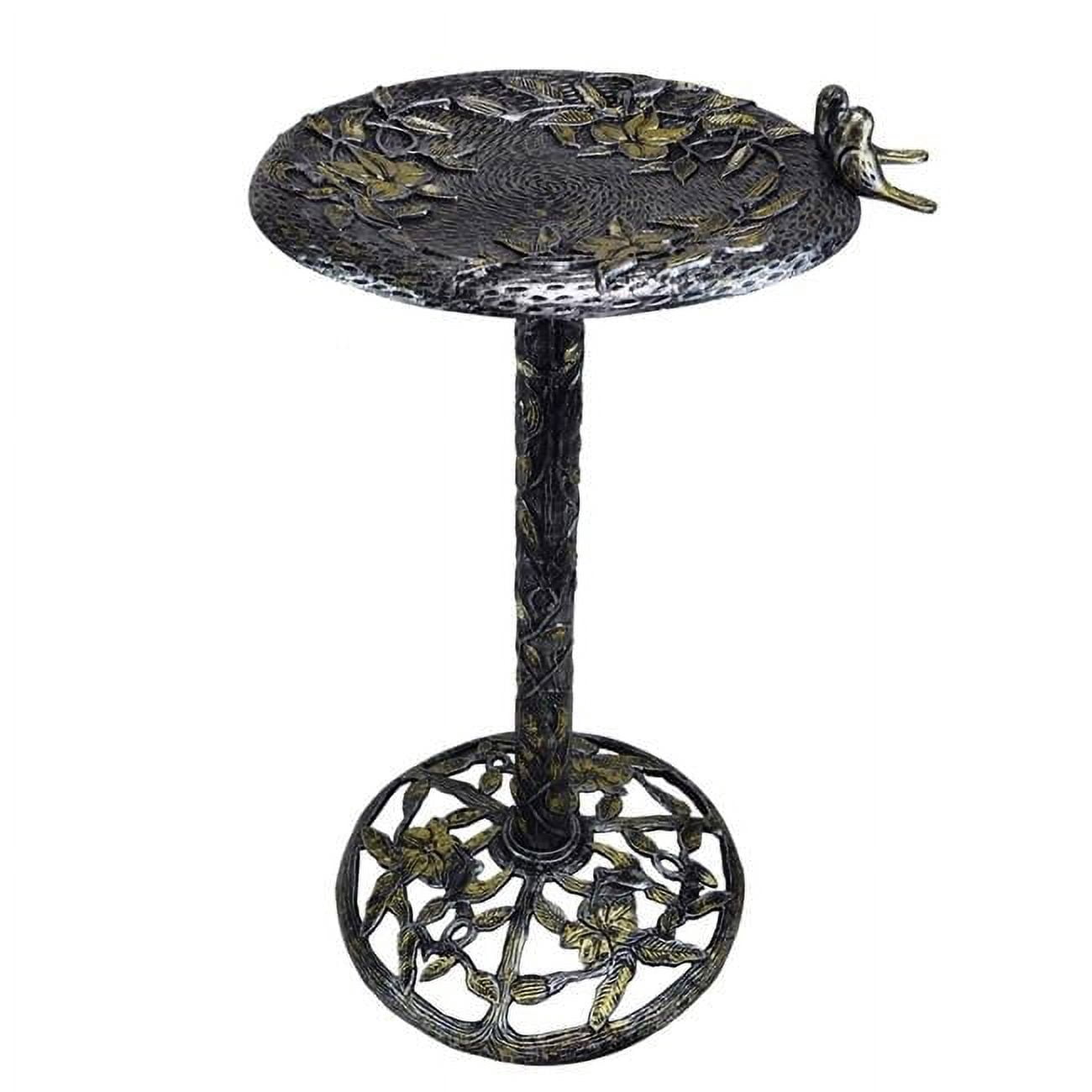 34 in. Handmade Solid Heavy Tall Black & Gold Cast Aluminum High Quality Metal Bird Bath with Twin Singing Birds, Antique Silver