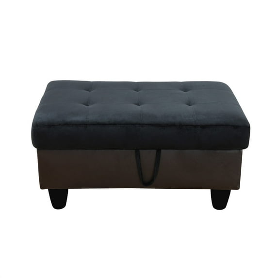 34 in. W Dark Blue And Brown Cotton Rectangle Ottoman with Storage