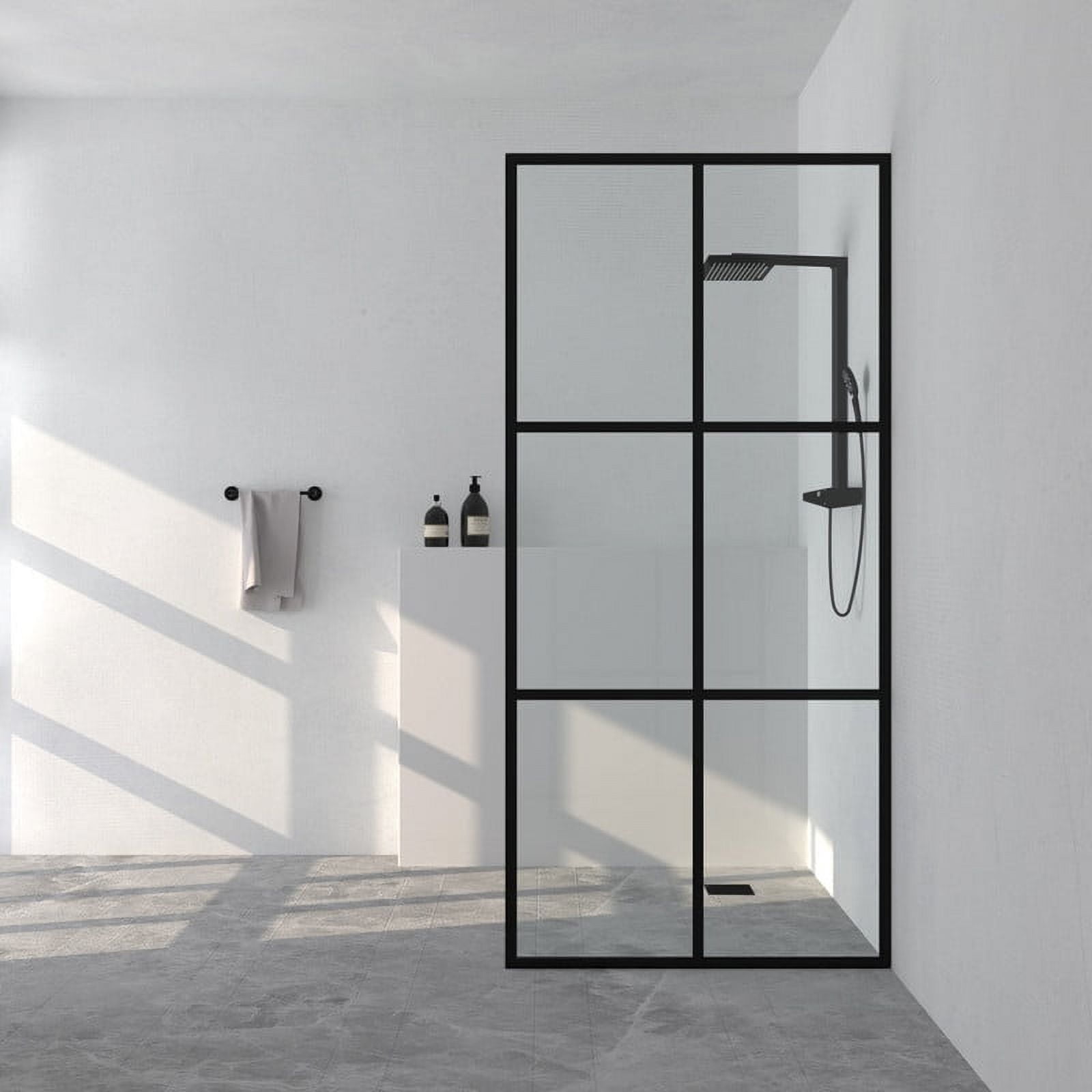 34 in. W x 72 in. H Fixed Framed Shower Door in Matte Black Finish with Clear Glass