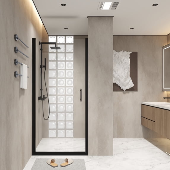 34 in. W x 72 in. H Pivot Shower Door with 1/4 "(6 mm) Tempered Glass, Matte Black