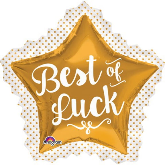 34 inch Best Of Luck Gold Star Foil Mylar Balloon - Party Supplies Decorations