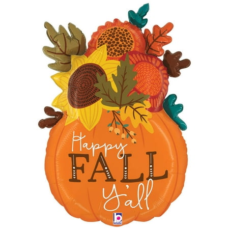 34 inch Fall Floral Pumpkin Vase Foil Mylar Balloon - Party Supplies Decorations