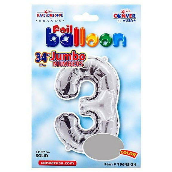 34 inch Kaleidoscope Number 3 - Silver Foil Mylar Balloon - Party Supplies Decorations
