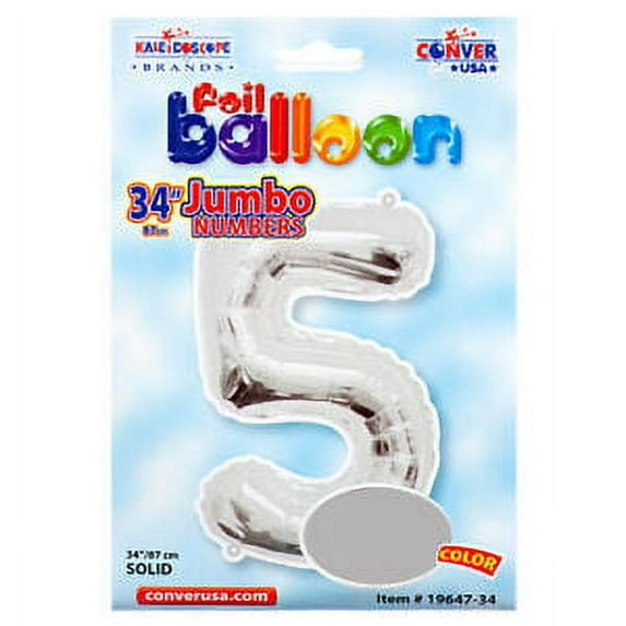 34 inch Kaleidoscope Number 5 - Silver Foil Mylar Balloon - Party Supplies Decorations