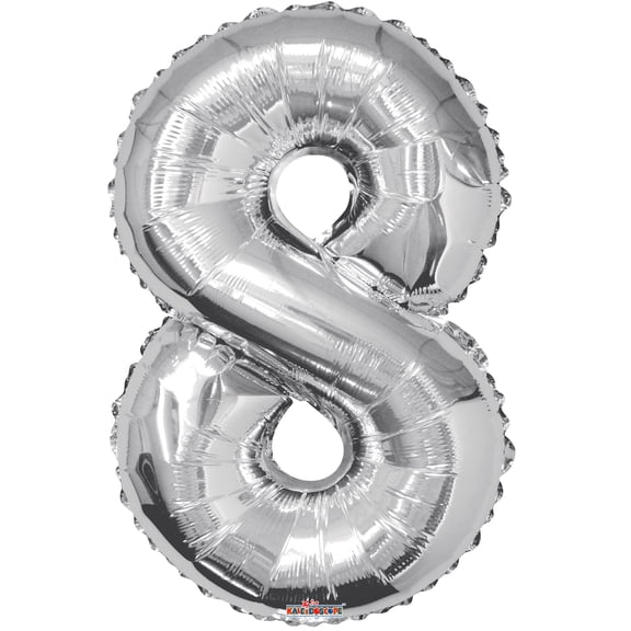 34 inch Kaleidoscope Number 8 - Silver Foil Mylar Balloon - Party Supplies Decorations