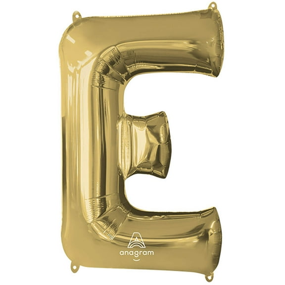 34 inch Letter E - Anagram - White Gold Foil Mylar Balloon - Party Supplies Decorations