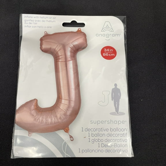 34 inch Letter J - Anagram - Rose Gold Foil Mylar Balloon - Party Supplies Decorations