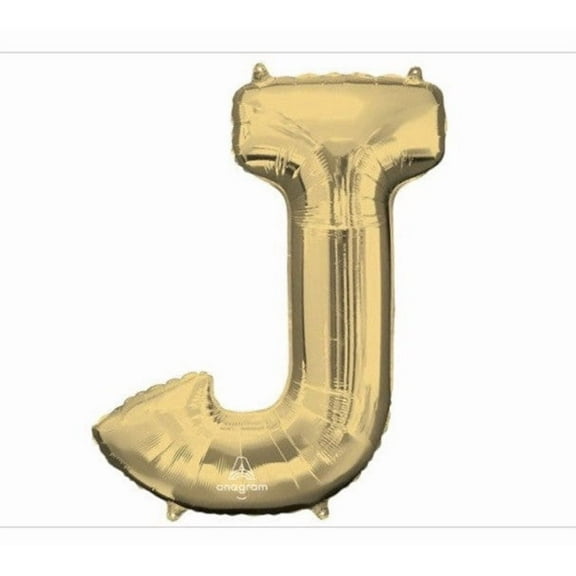 34 inch Letter J - Anagram - White Gold Foil Mylar Balloon - Party Supplies Decorations
