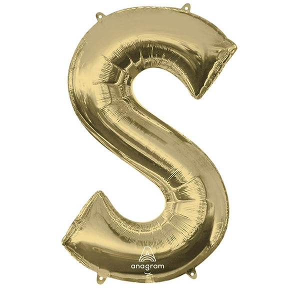 34 inch Letter S - Anagram - White Gold Foil Mylar Balloon - Party Supplies Decorations