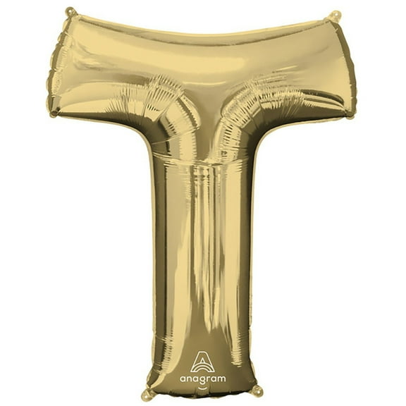 34 inch Letter T - Anagram - White Gold Foil Mylar Balloon - Party Supplies Decorations