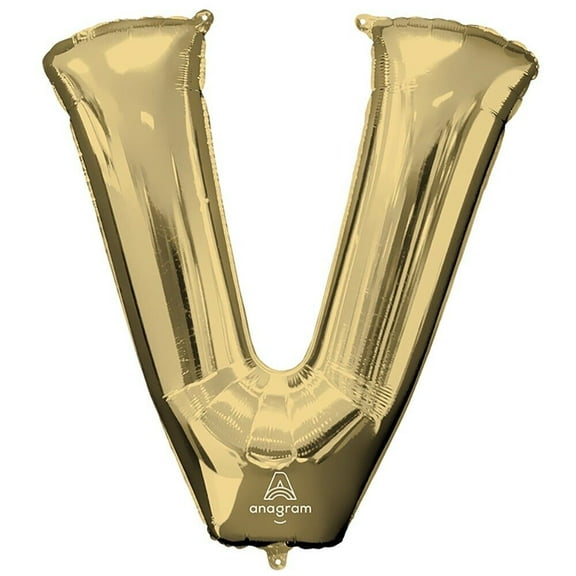 34 inch Letter V - Anagram - White Gold Foil Mylar Balloon - Party Supplies Decorations