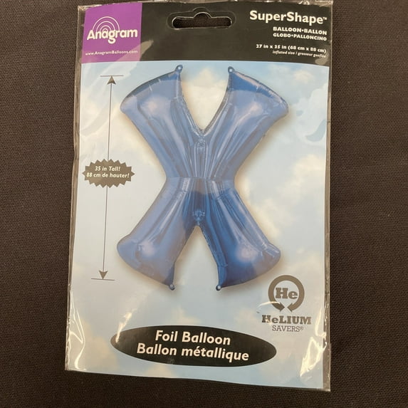 34 inch Letter X - Anagram - Blue Foil Mylar Balloon - Party Supplies Decorations