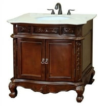 34-inch Medium Walnut Single Sink Bathroom Vanity with Cream Natural Marble Top - Color Brown - Bellaterra Home