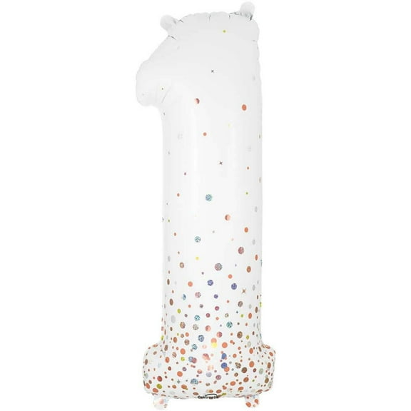 34 inch Number 1 - Oaktree - Sparkling Fizz Holographic White Foil Mylar Balloon - Party Supplies Decorations
