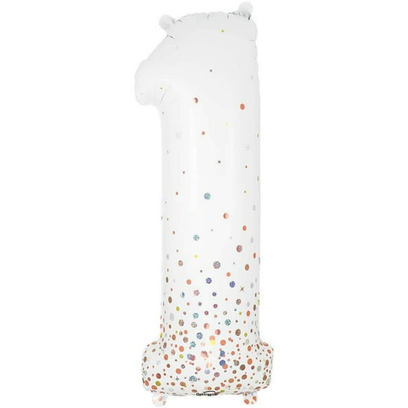 34 inch Number 1 - Oaktree - Sparkling Fizz Holographic White Foil Mylar Balloon - Party Supplies Decorations
