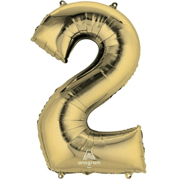 34 inch Number 2 - Anagram - White Gold Foil Mylar Balloon - Party Supplies Decorations