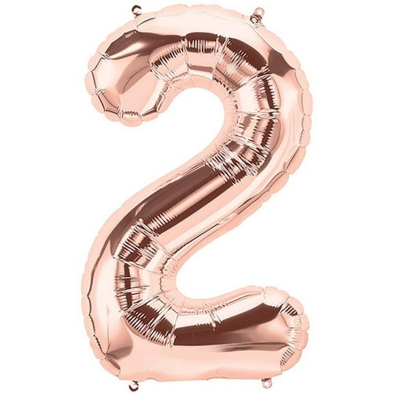 34 inch Number 2 - Northstar - Rose Gold Foil Mylar Balloon - Party Supplies Decorations