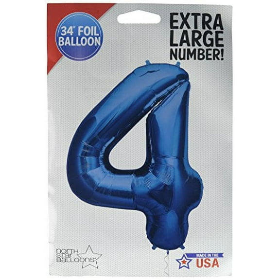 34 inch Number 4 - Northstar - Blue Foil Mylar Balloon - Party Supplies Decorations