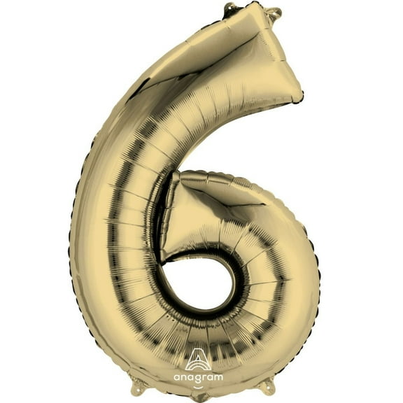 34 inch Number 6 - Anagram - White Gold Foil Mylar Balloon - Party Supplies Decorations