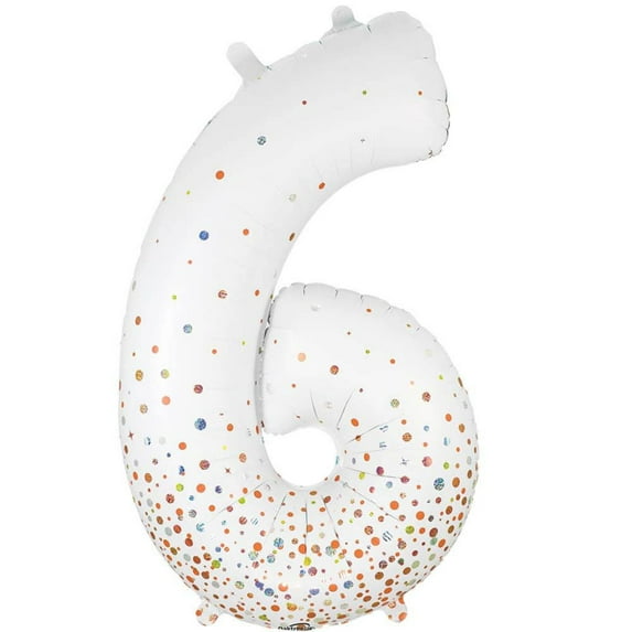 34 inch Number 6 - Oaktree - Sparkling Fizz Holographic White Foil Mylar Balloon - Party Supplies Decorations