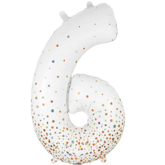 34 inch Number 6 - Oaktree - Sparkling Fizz Holographic White Foil Mylar Balloon - Party Supplies Decorations