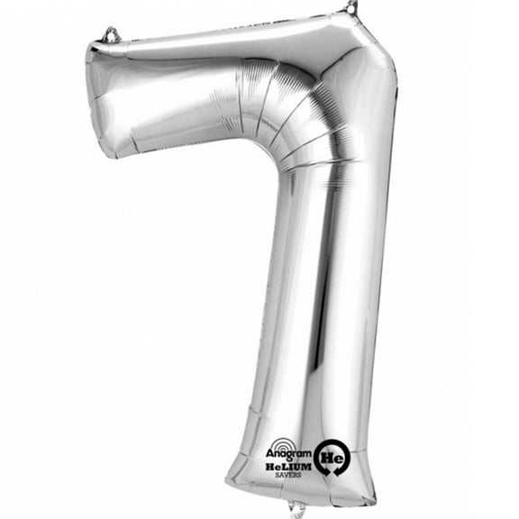 34 inch Number 7 - Anagram - Silver Foil Mylar Balloon - Party Supplies Decorations