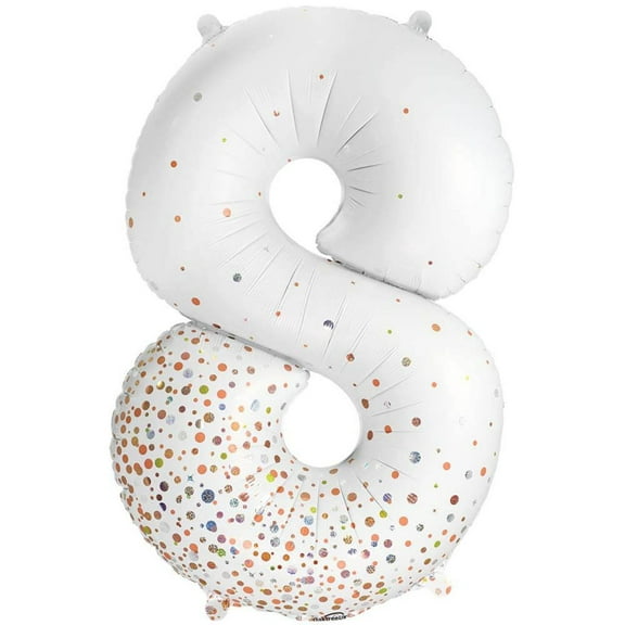 34 inch Number 8 - Oaktree - Sparkling Fizz Holographic White Foil Mylar Balloon - Party Supplies Decorations
