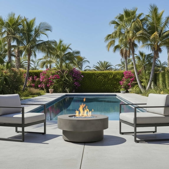 34-inch Round Propane Fire Pit Table 50,000 BTU With Round Burner Lid Glass Rocks & Cover For Outdoor Patio
