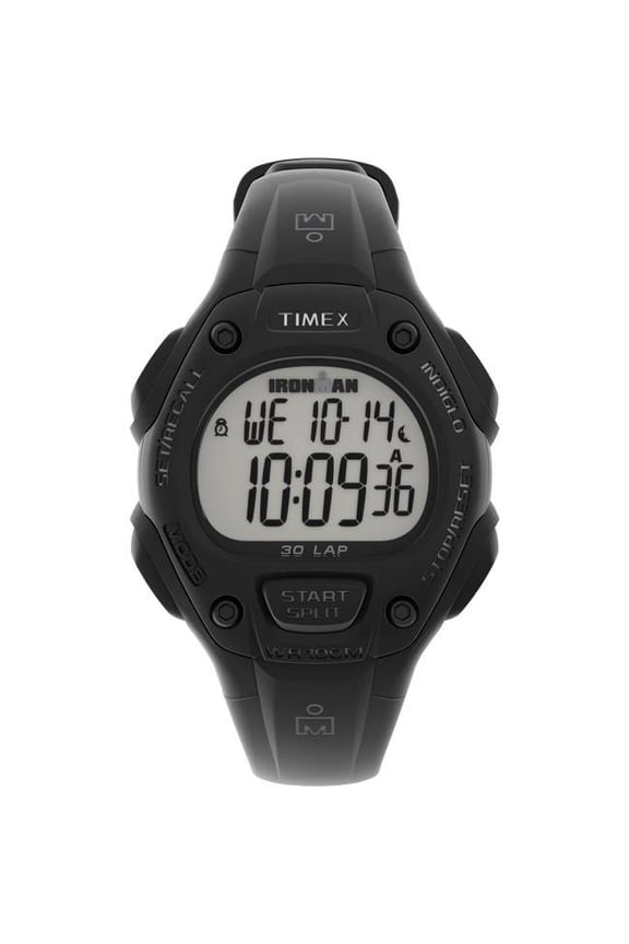 34 mm Unisex Ironman Classic 30 Black Case & Top Ring Resin Strap Watch with Black Resin Strap