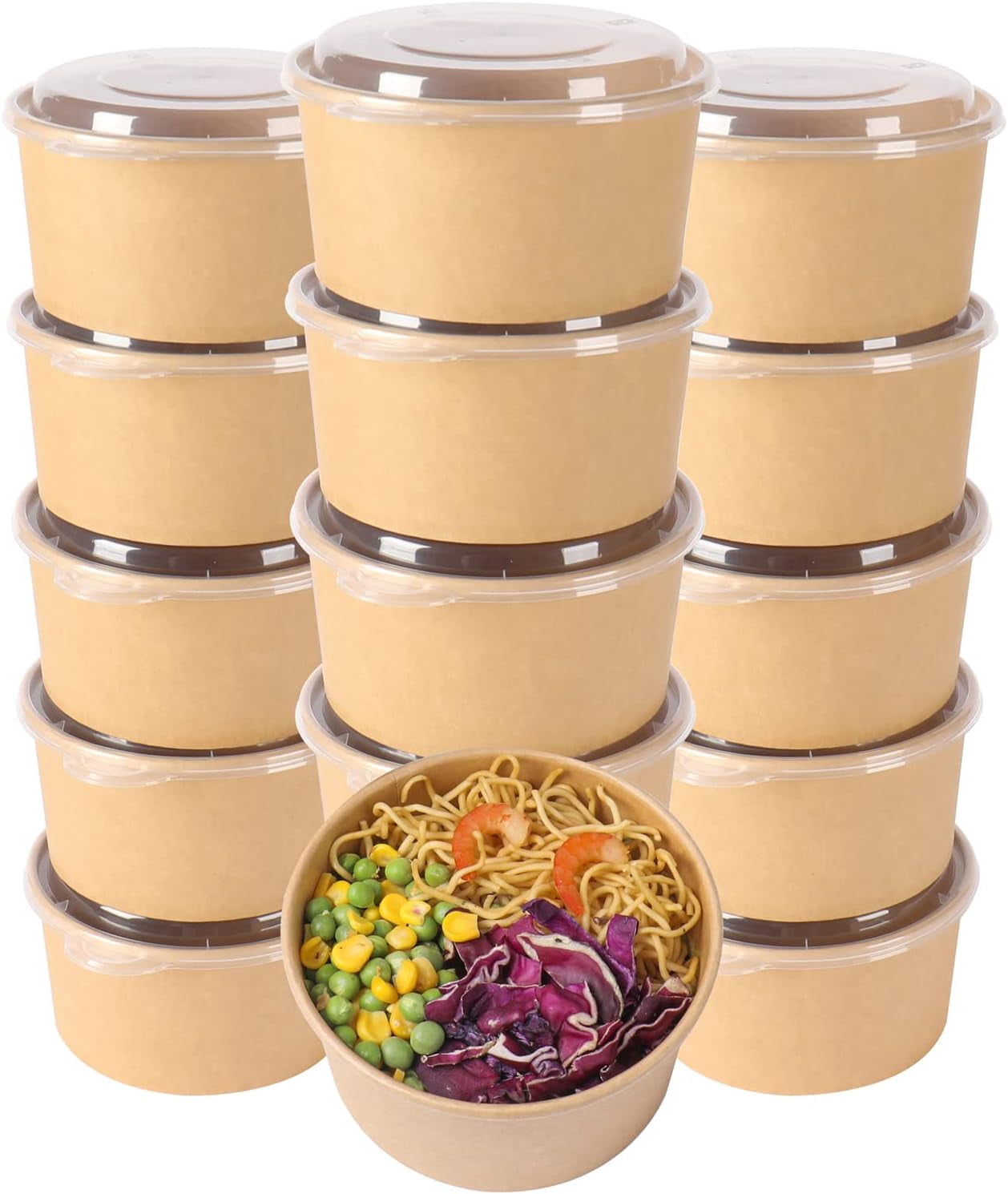 34 oz Disposable Kraft salad paper bowls with lids, Food containers ...
