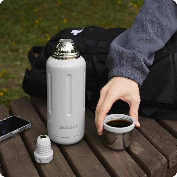 34 oz Stainless Steel Travel Thermo Bottle - Dishwasher Safe Metal Water Bottle with Cup Lid - Keeps Hot 48H Cold 72H - BPA-Free Vacuum Insulated (Sand Grey)