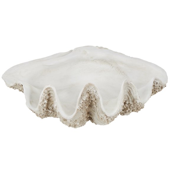 34" x 16" White Polystone Large Textured Shell Sculpture, by DecMode