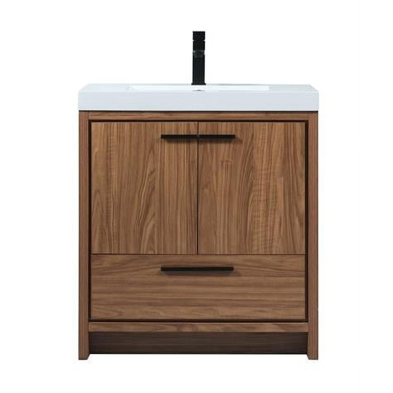 Walnut Brown 30'' Single Bathroom Vanity with Resin Top