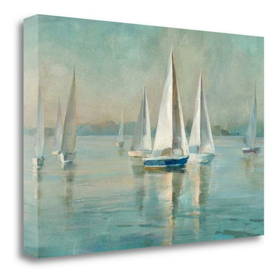 34" x 23" Sailboats At Sunrise by Danhui Nai- Print on Canvas Fabric Multi-Color