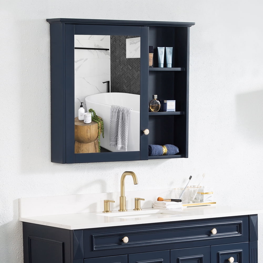 3-Tiers Solid Wall Medicine Cabinet Adjustable Shelves Organizer w/ Mirror  Door
