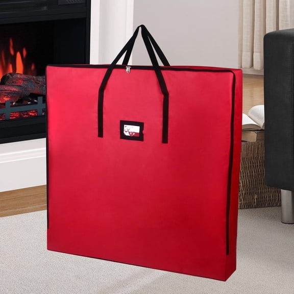 34"x 34" Pop Up Christmas Tree Storage Box Red,Square Protective Bag for Artificial Xmas Trees,Wreath & Ornament Organization