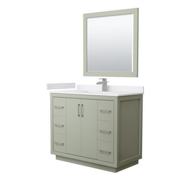 34 x 42 in. Icon Single Bathroom Vanity with Cultured Marble Countertop & Undermount Square Sink, Brushed Nickel, Light Green & White