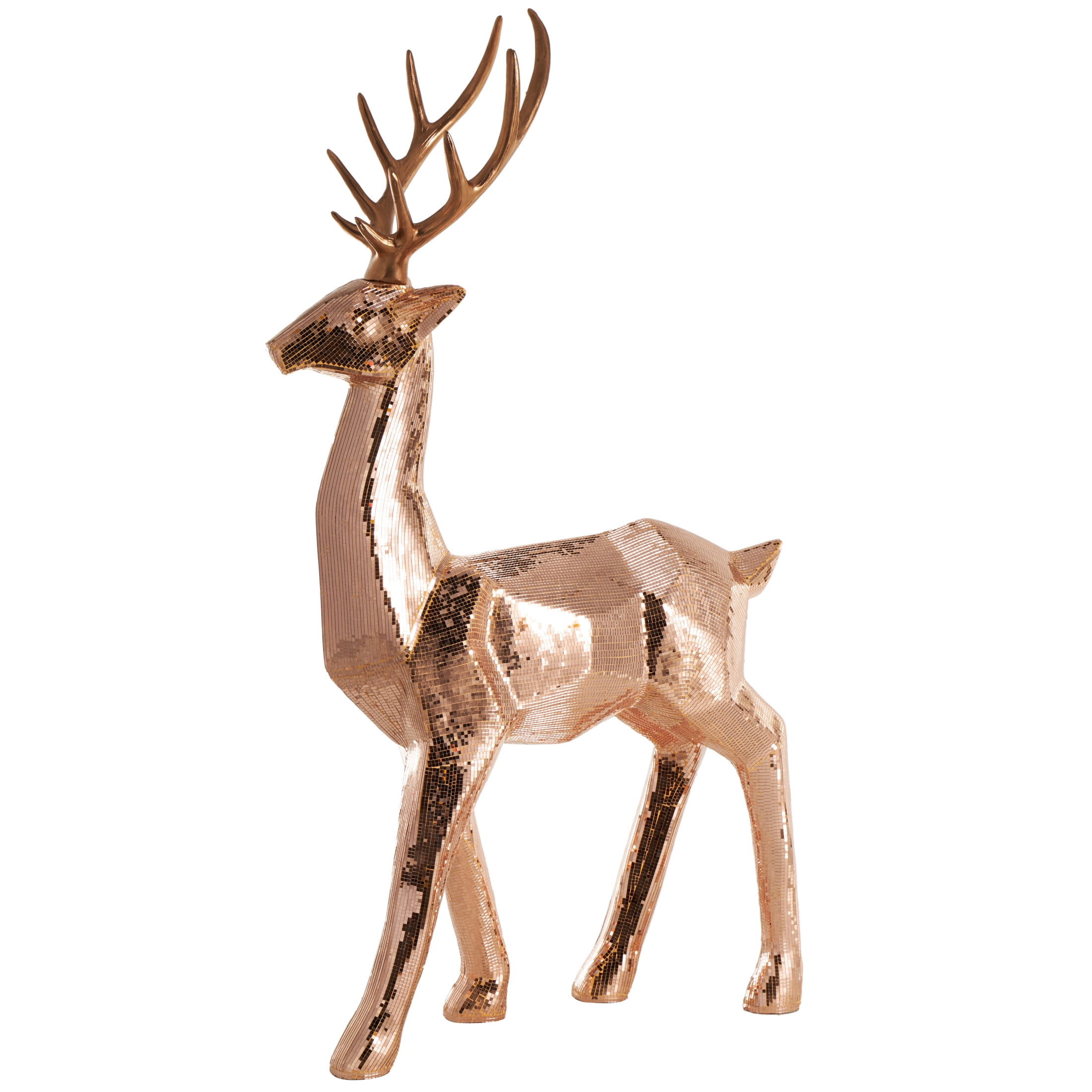 34" x 61" Copper Fiberglass Floor Reindeer Christmas Sculpture with Mosaic Pattern, by DecMode