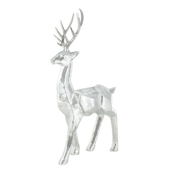 34" x 61" Silver Fiberglass Floor Reindeer Christmas Sculpture with Mosaic Pattern, by DecMode