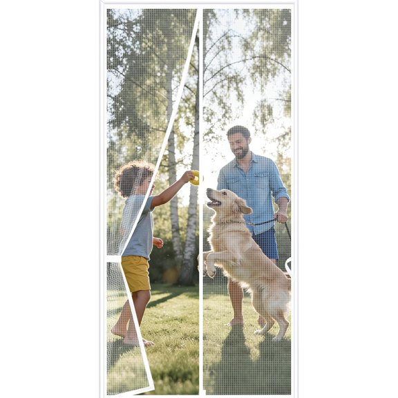 34 x 81 Inch Magnetic Screen Door, Fits Doors Size 32 x 80 Inch, Reinforced Polyester Screen Door Mesh with Full Frame Hook & Loop, Door Screen Magnetic Closure for Hands-Free
