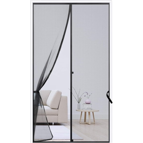 34 x 81 Inch Magnetic Screen Door, Fits Doors Size 32 x 80 Inch, Reinforced Polyester Screen Door Mesh with Full Frame Hook & Loop, Door Screen Magnetic Closure for Hands-Free
