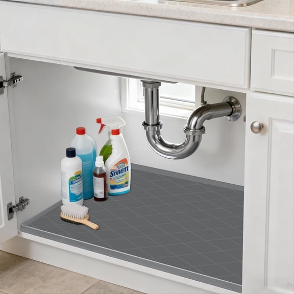 34"x22" Thickened Sink Mat - Kitchen & Bathroom, Leak-Proof Cabinet Liner with Raised Edges, Non-Slip Grip, Counter Protector, Heat-Resistant & Easy to Clean