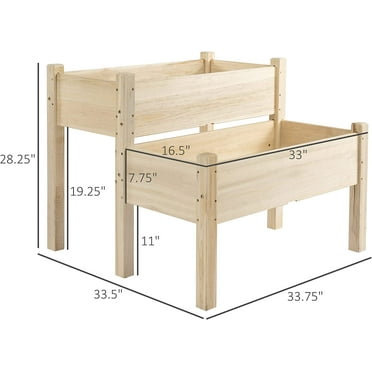 34"x34"x28" Raised Garden Bed 2-Tier Wooden Planter Box for Backyard, S to Grow Vegetables, Herbs, and Flowers, Natural