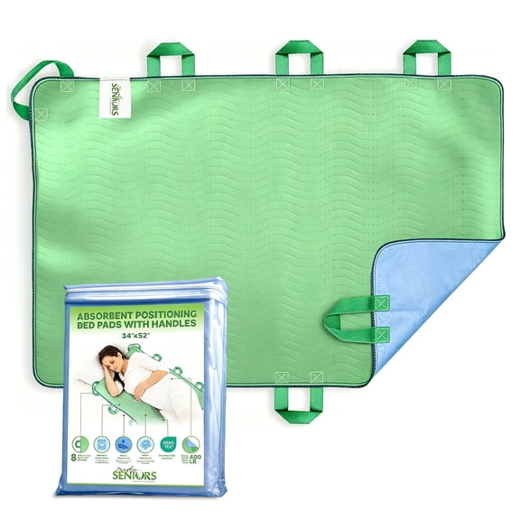 34"x52" Absorbent Positioning Bed Pads with 8 Handles, Washable Waterproof Reusable Incontinence Draw Sheets, FastDrying Bed Mobility Under Pads for Elderly Seniors Disabled & Bedridden Patients