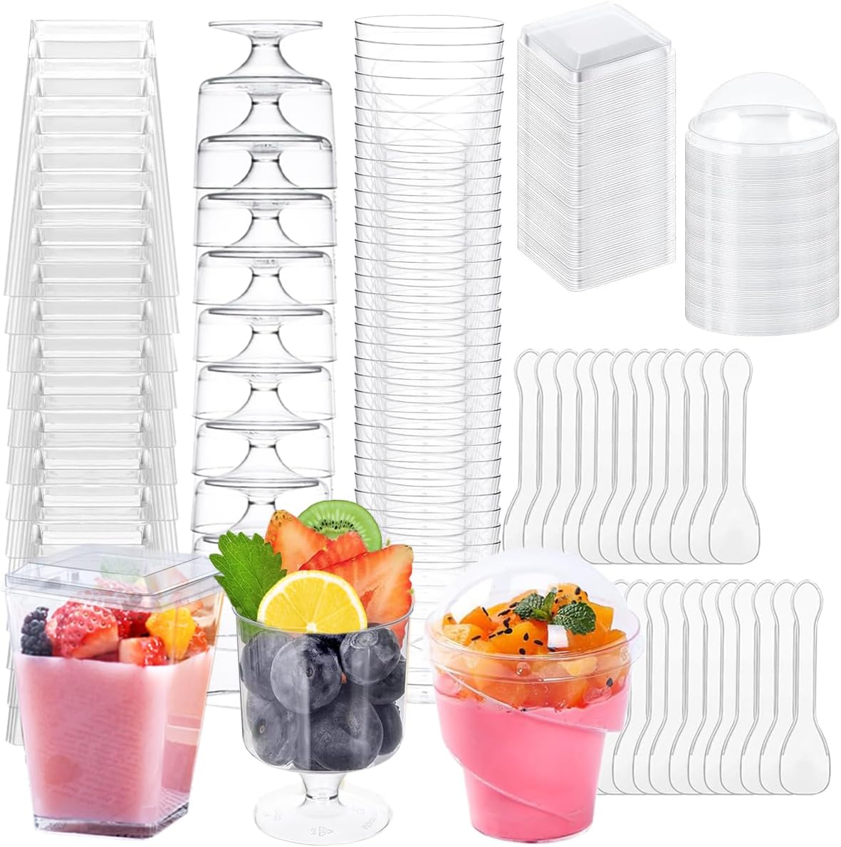 340 Pack Plastic Dessert Cups with Lids and Spoons,5 OZ Mini Clear Parfait Cup Appetizer Cups
