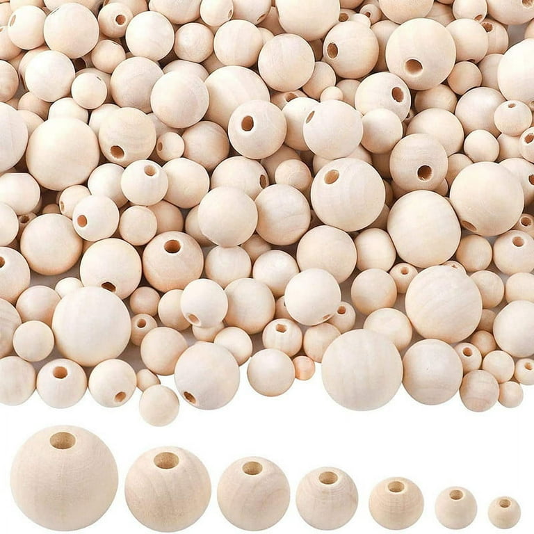 340 Pcs] Natural Wooden Beads 7 Sizes 8mm to 20 mm Beads for