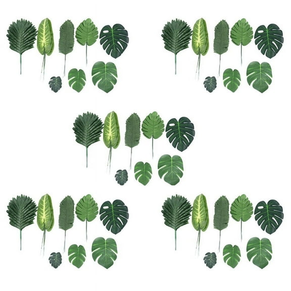 340 Pieces 8 Kinds Tropical Decorations Jungle Monstera Leaves , Artificial Palm Leaves with Faux Stem